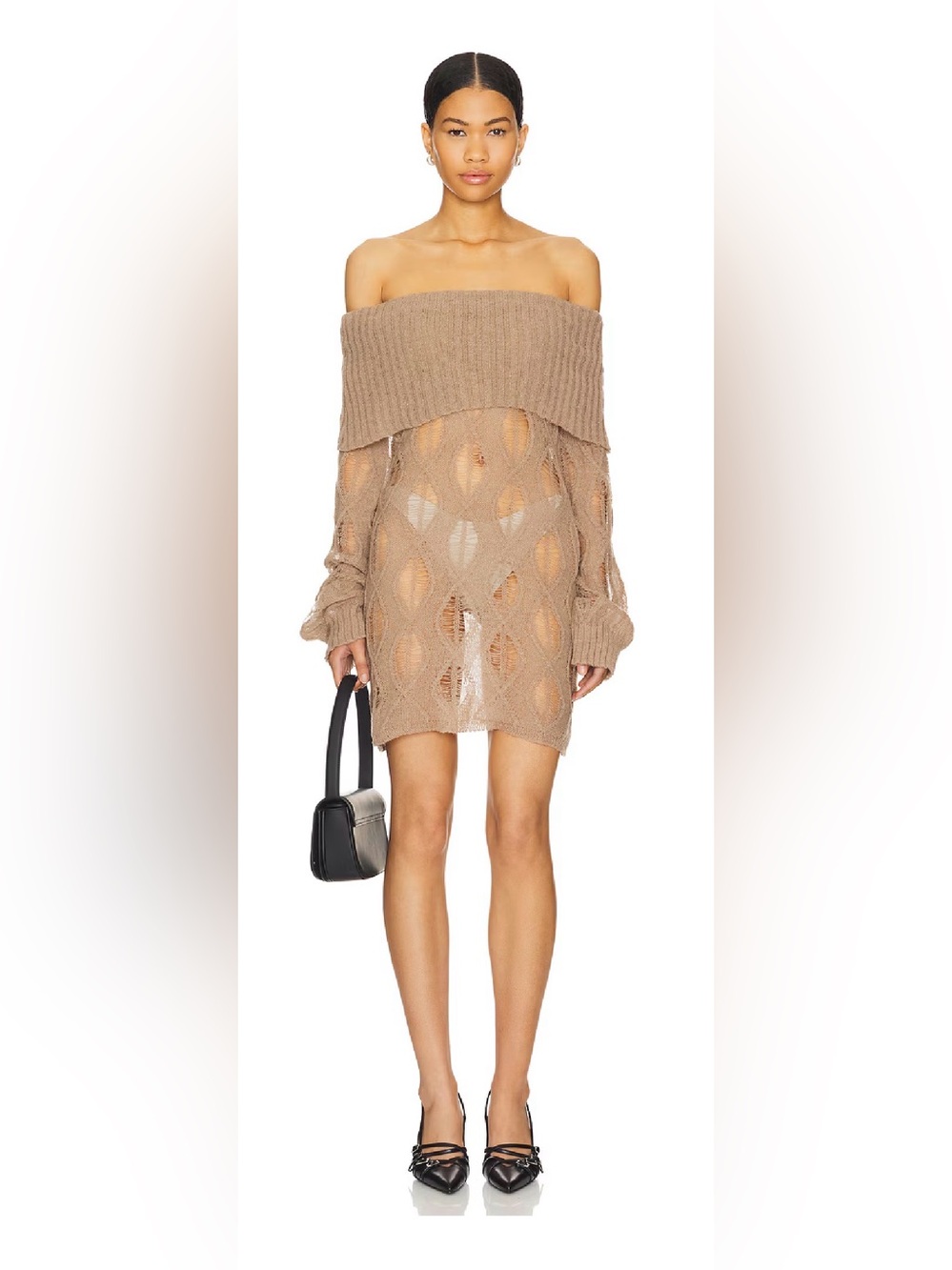 Superdown Aubrey mini dress in taupe / Distressed Knit Mini Dress